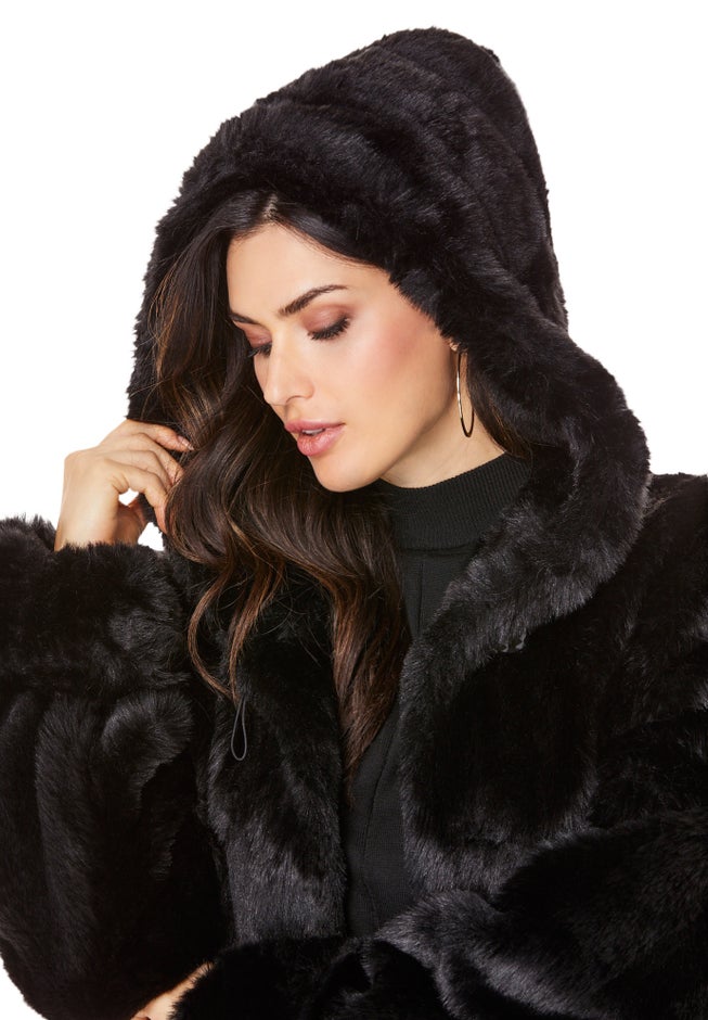 Plus Size Hooded Faux Fur Coat image number 2