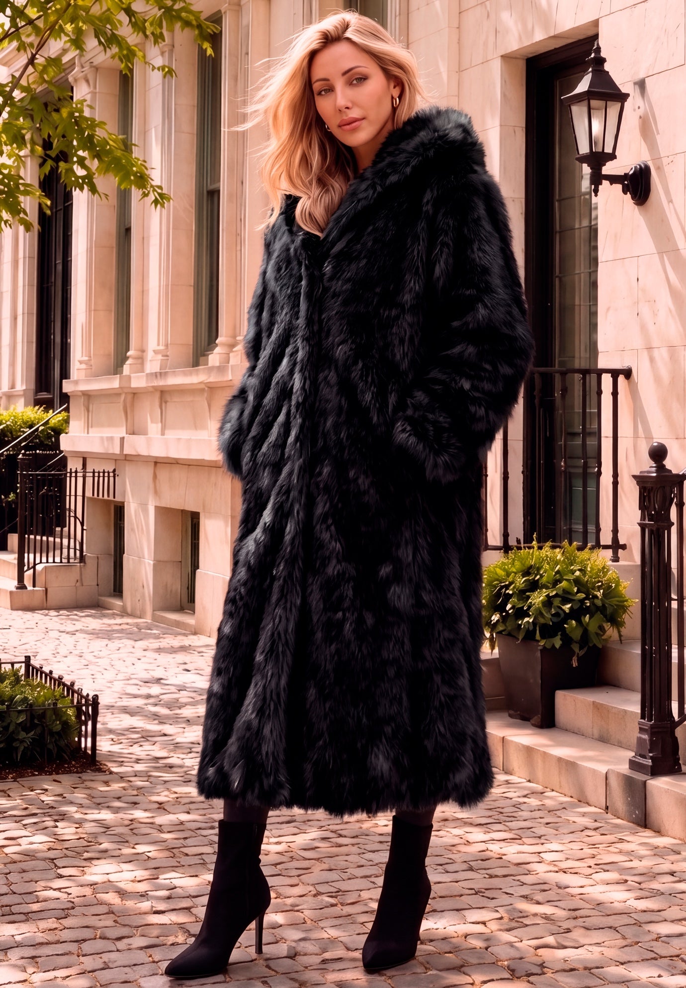 Plus Size Hooded Faux Fur Coat image number 1