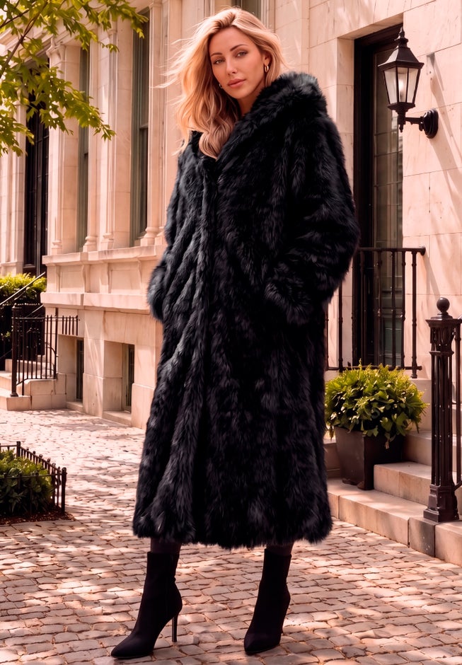 Plus Size Hooded Faux Fur Coat image number 1