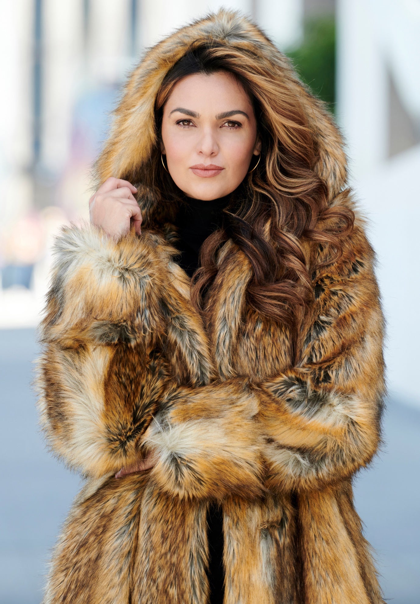 Plus Size Hooded Faux Fur Coat image number 3