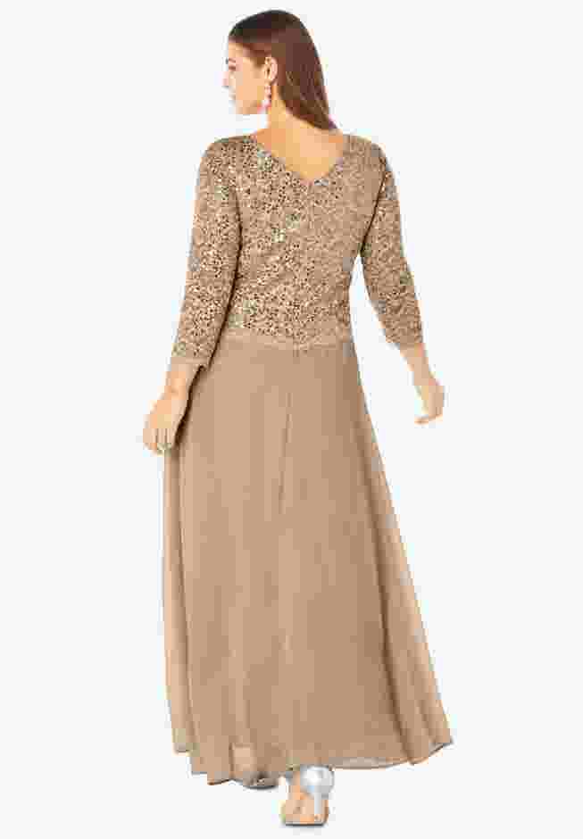 Plus Size Sparkle Lace Popover A-Line Gown with 3/4 Sleeves image number 1