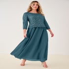Plus Size Sequin Lace Three Quarter Sleeve A-Line Gown image number null