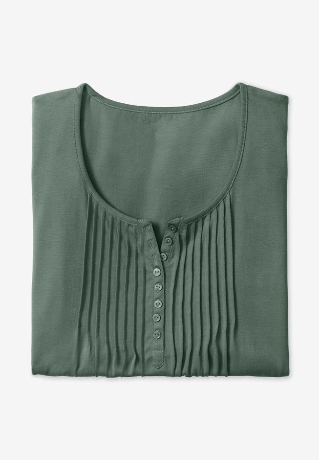 7-Day Three-Quarter Sleeve Pintucked Henley Tunic image number 4