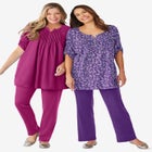 7-Day Three-Quarter Sleeve Pintucked Henley Tunic image number null