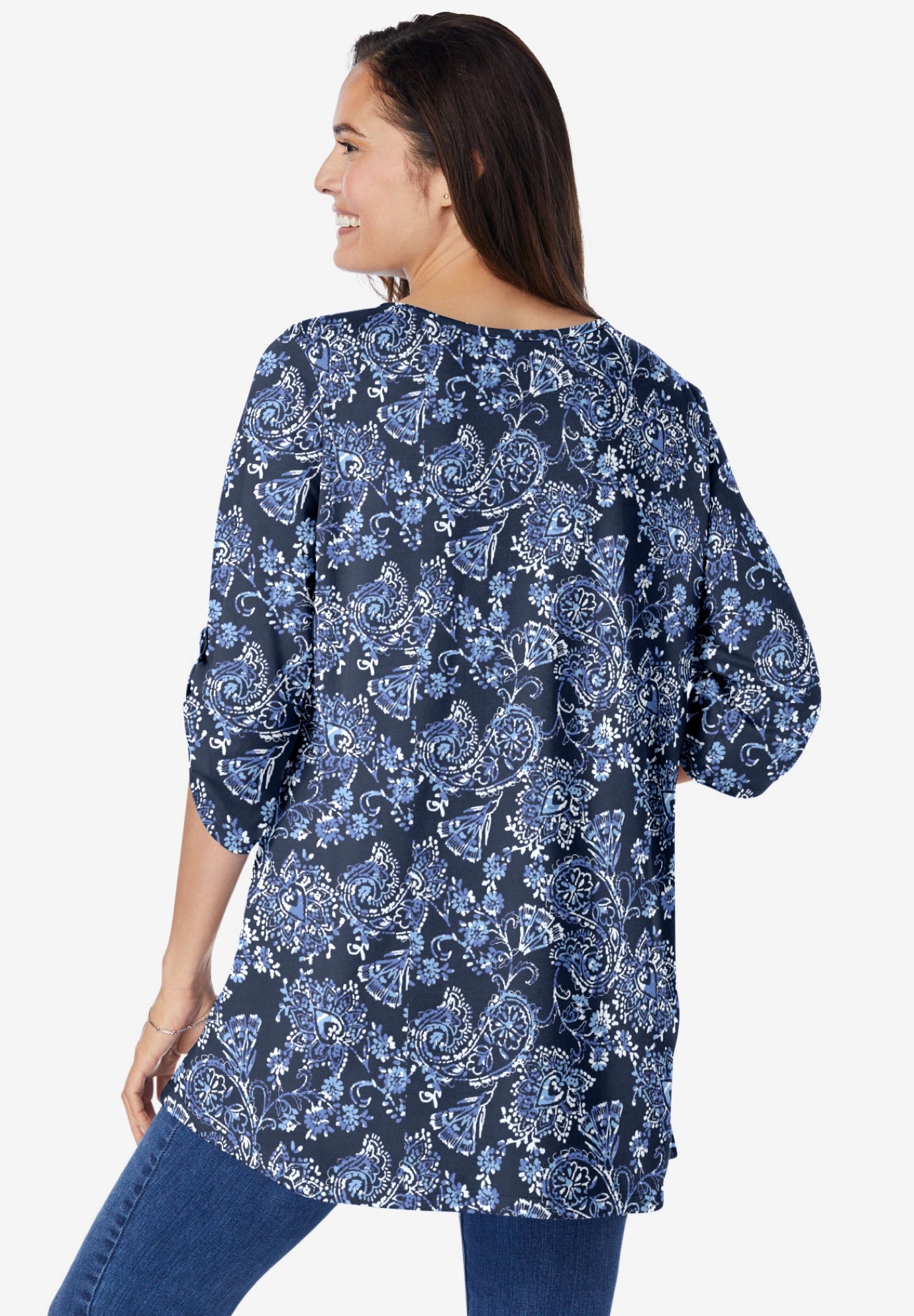 7-Day Three-Quarter Sleeve Pintucked Henley Tunic image number 2