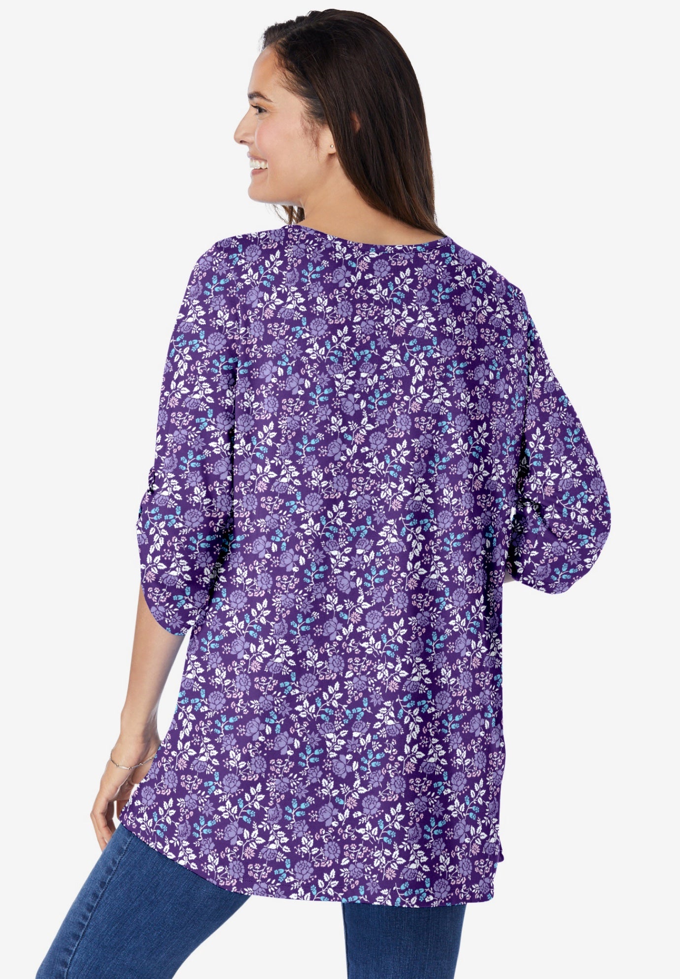 7-Day Three-Quarter Sleeve Pintucked Henley Tunic image number 1