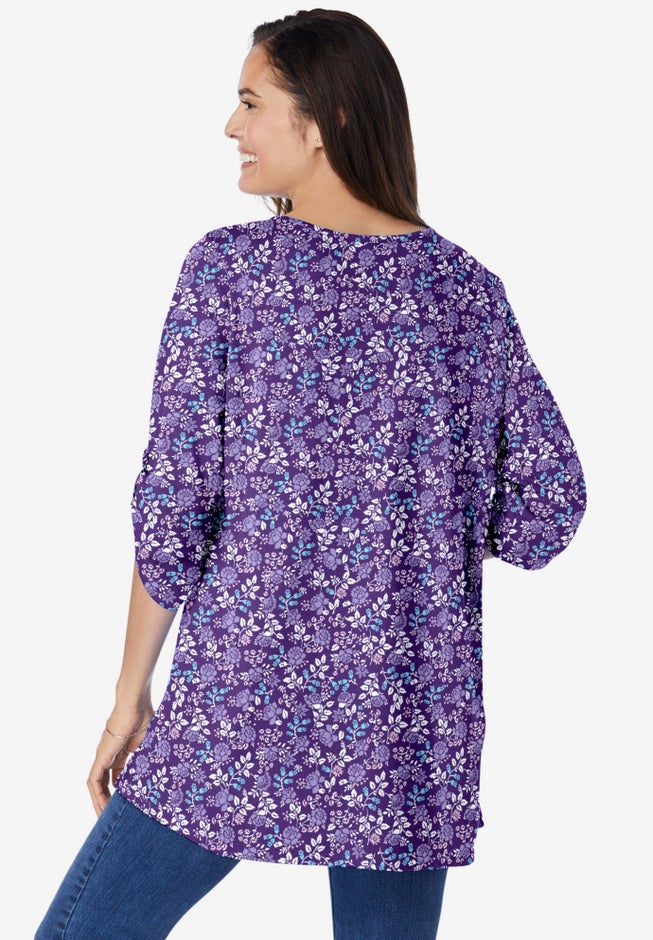 7-Day Three-Quarter Sleeve Pintucked Henley Tunic image number 1