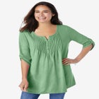 7-Day Three-Quarter Sleeve Pintucked Henley Tunic image number null