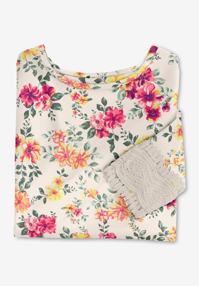 Crochet-Trim Three-Quarter Sleeve Tunic image number 4