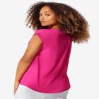 V-Neck Cap Sleeve Tee With Inverted Pleat image number null