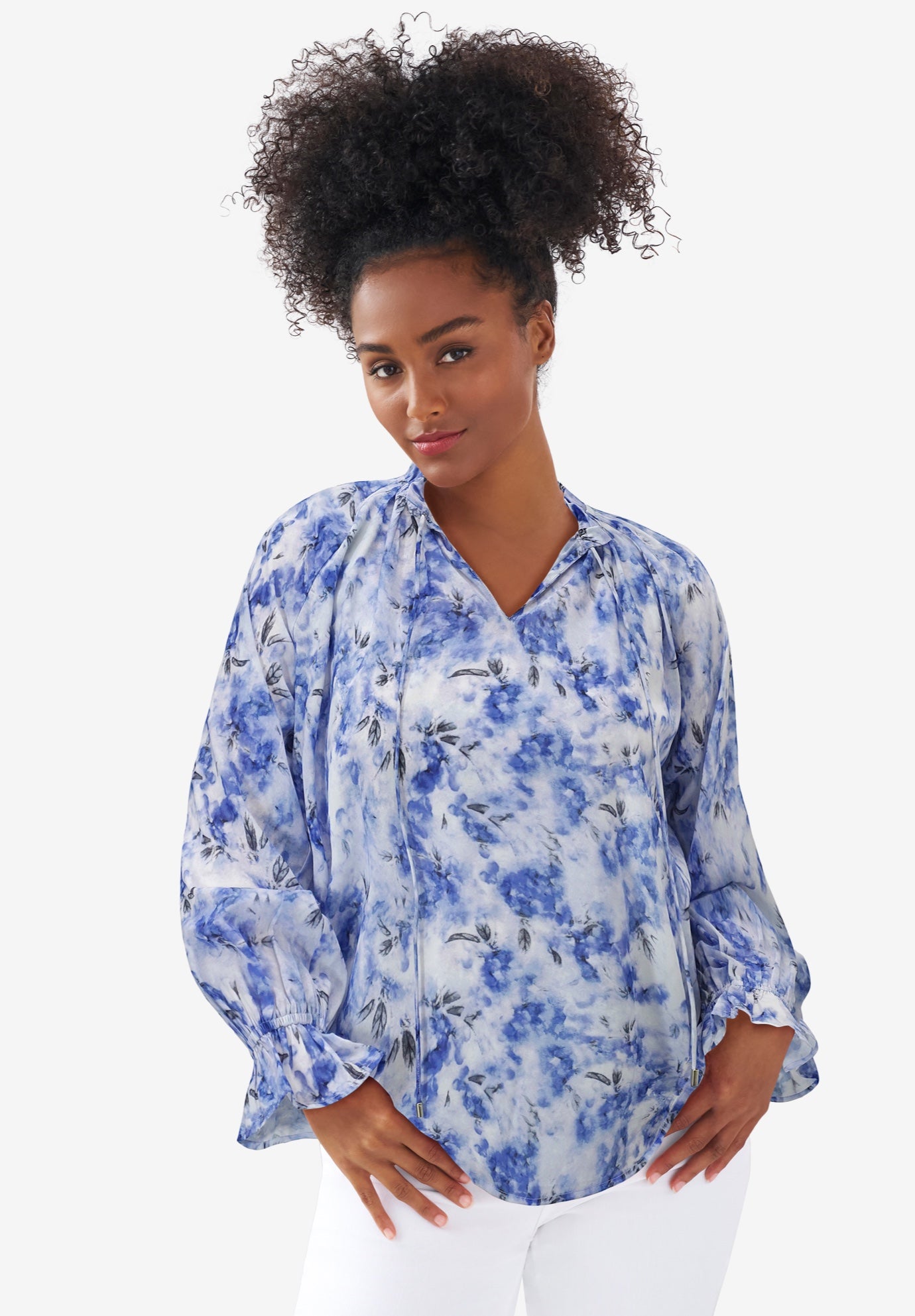 Keyhole Ruffle Trim Blouse image number 0