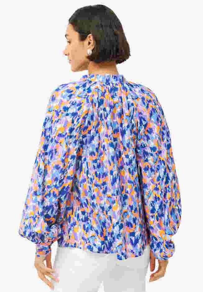 Notch Neck Blouson Sleeve Blouse image number 1