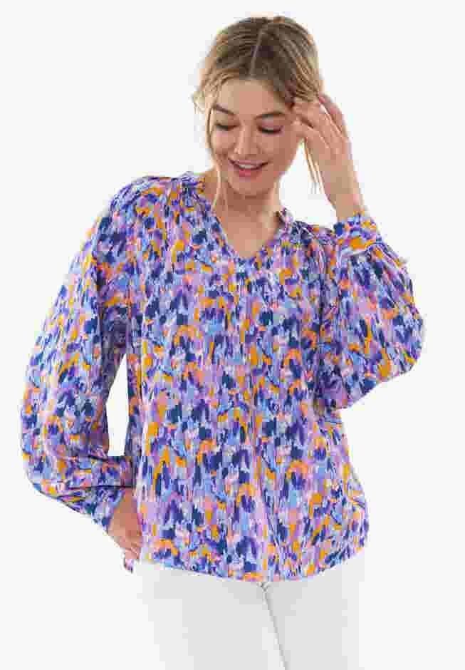 Notch Neck Blouson Sleeve Blouse image number 0