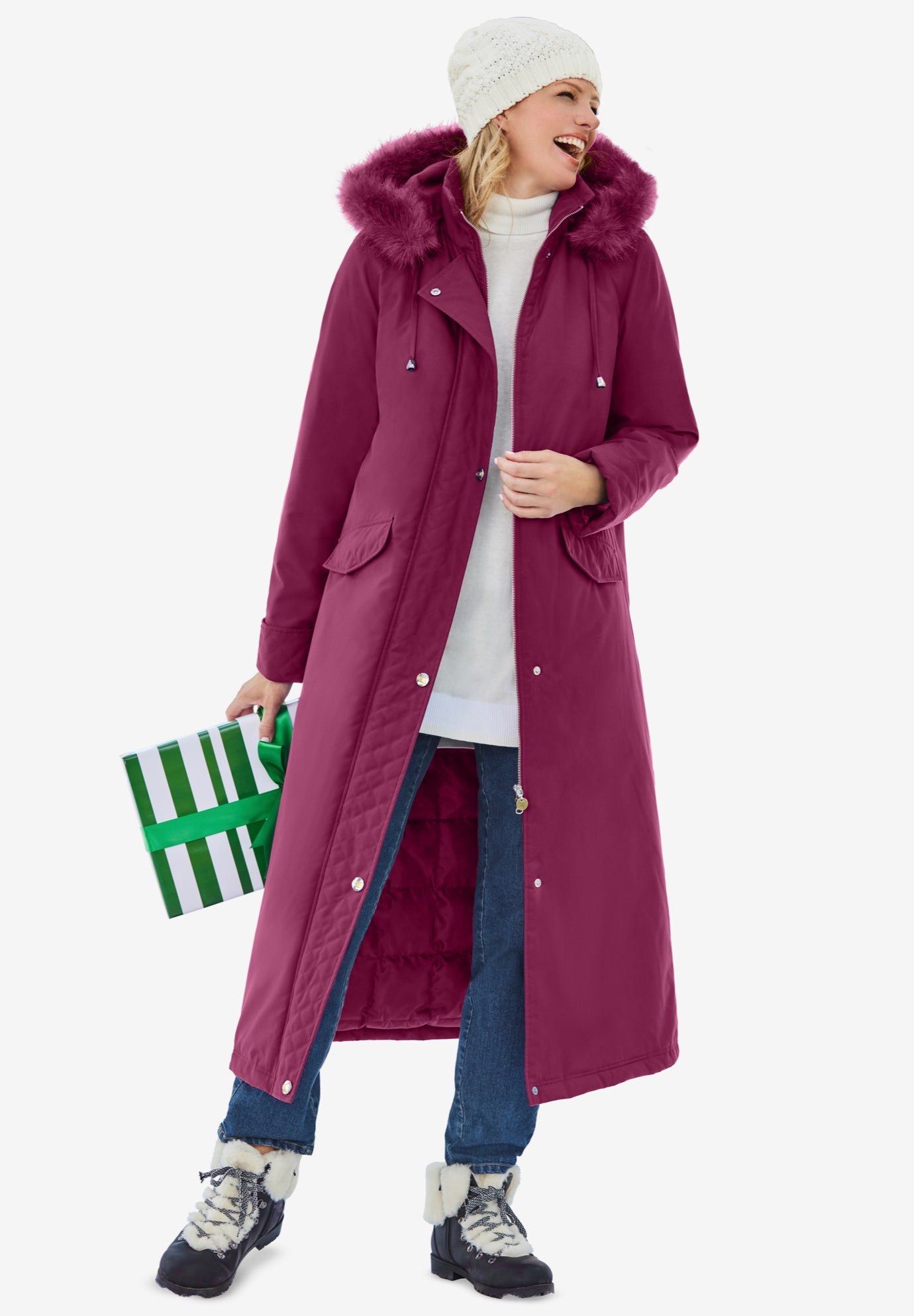 Long Hooded DTM Faux Down Parka Coat image number 0
