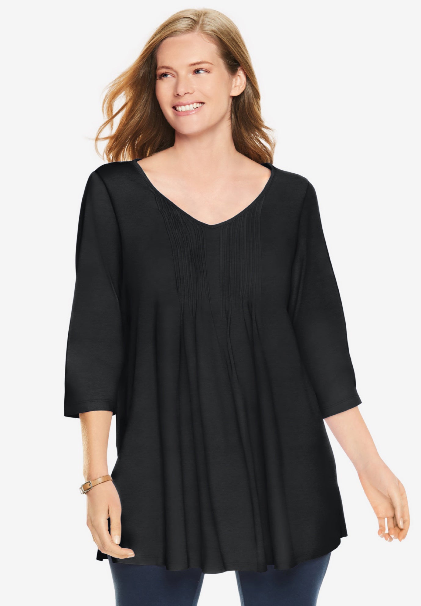V-Neck Pintucked Tunic image number 0