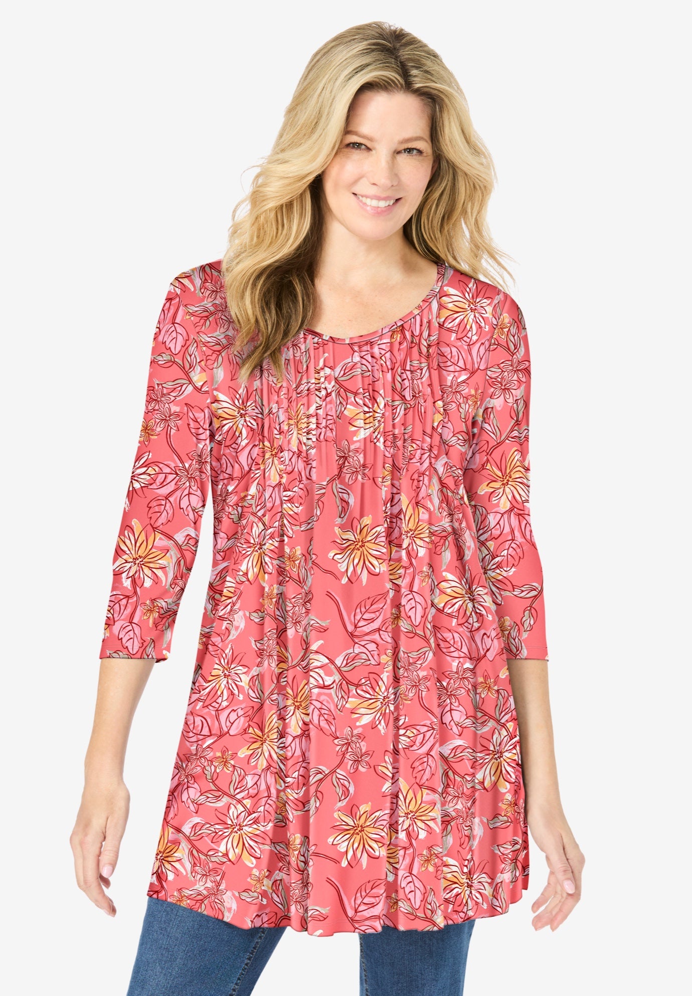 V-Neck Pintucked Tunic image number 0