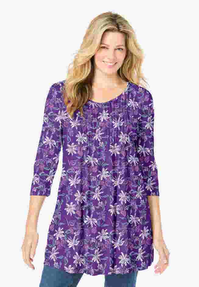 V-Neck Pintucked Tunic image number 0