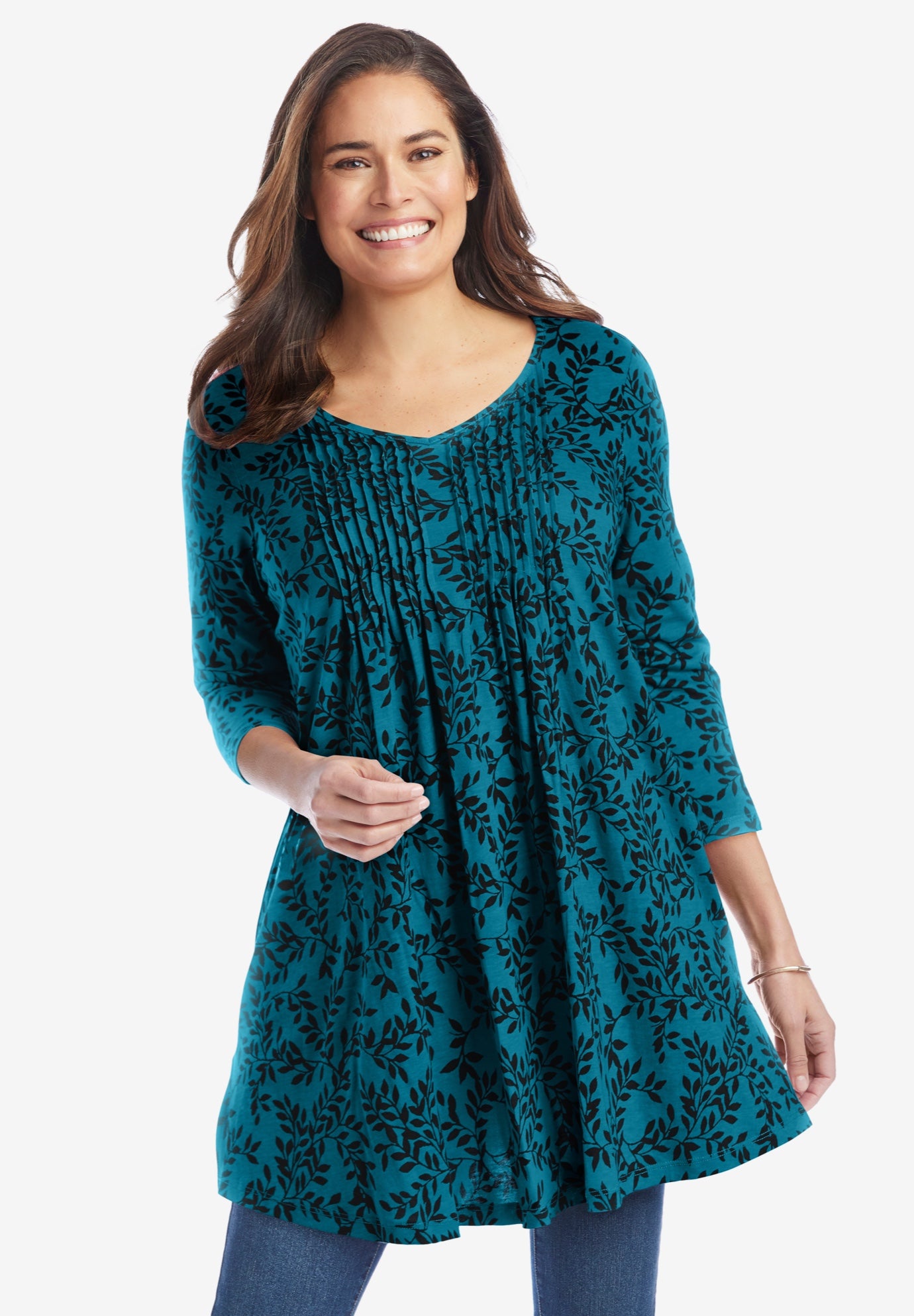 V-Neck Pintucked Tunic image number 0