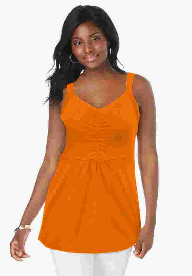 Stretch Cotton Shirred Tank image number 0