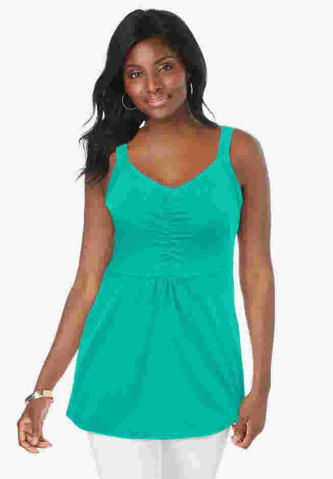 Stretch Cotton Shirred Tank image number 0