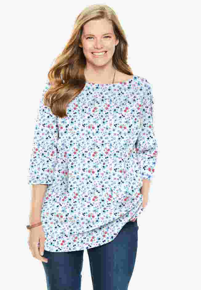 Perfect Printed Elbow-Sleeve Boatneck Tee image number 0