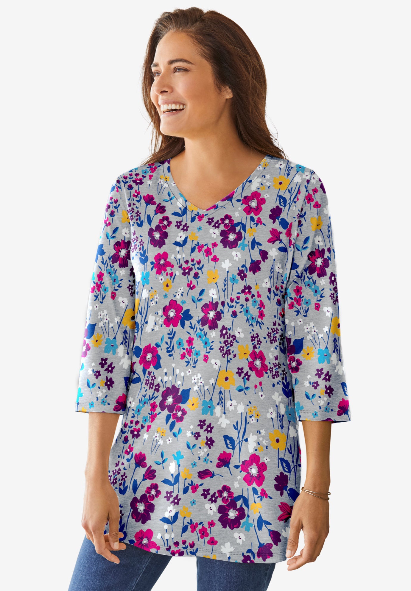 Perfect Printed Three-Quarter-Sleeve V-Neck Tunic image number 5