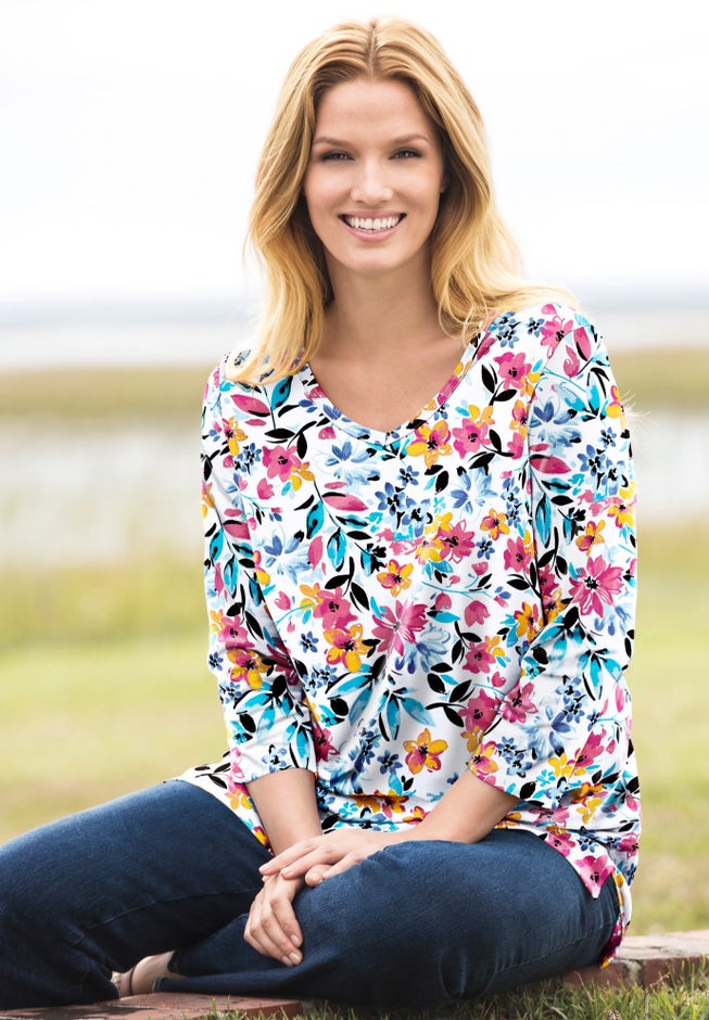 Perfect Printed Three-Quarter-Sleeve V-Neck Tunic image number 7