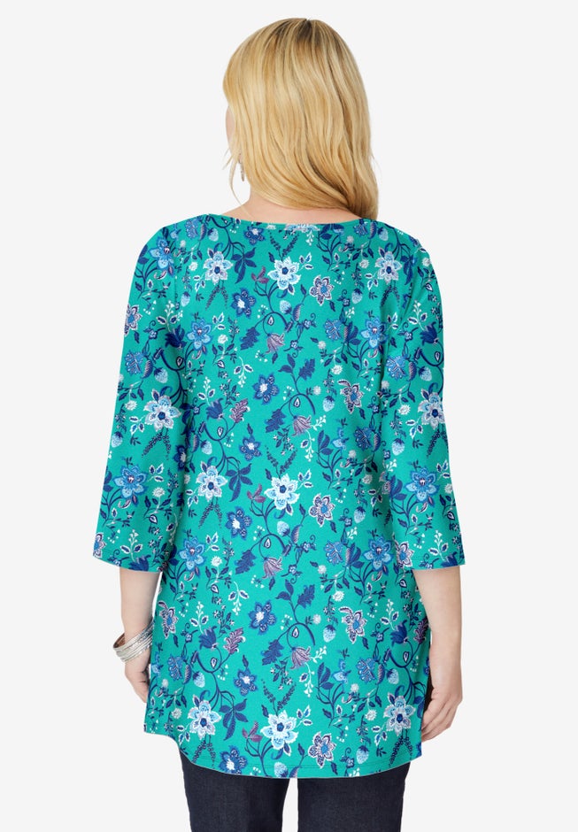 Perfect Printed Three-Quarter-Sleeve V-Neck Tunic image number 1