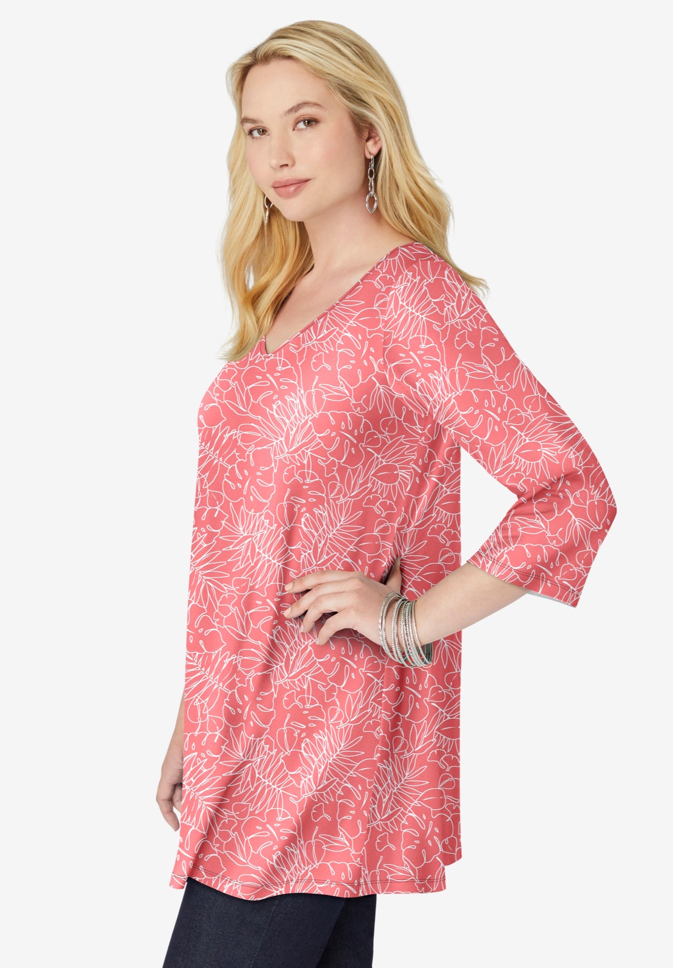 Perfect Printed Three-Quarter-Sleeve V-Neck Tunic image number 2