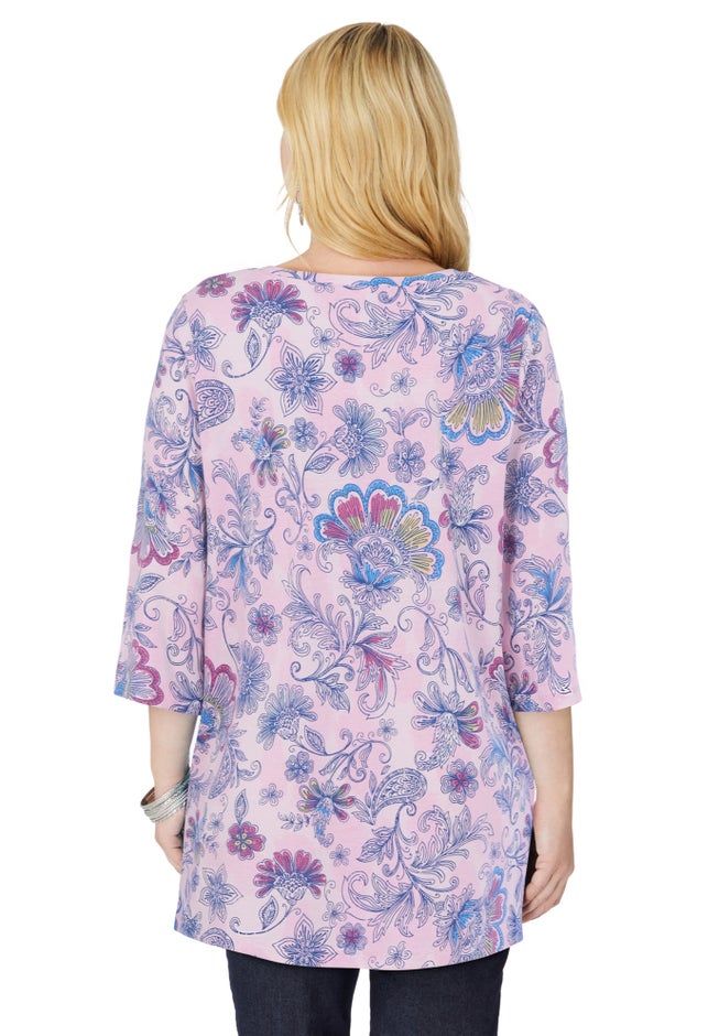 Perfect Printed Three-Quarter-Sleeve V-Neck Tunic image number 1