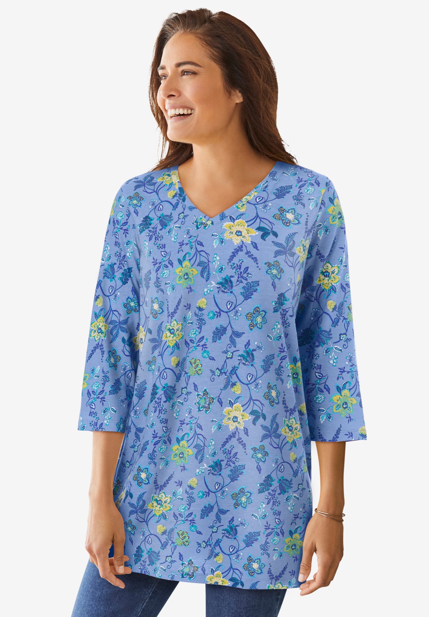 Perfect Printed Three-Quarter-Sleeve V-Neck Tunic image number 0