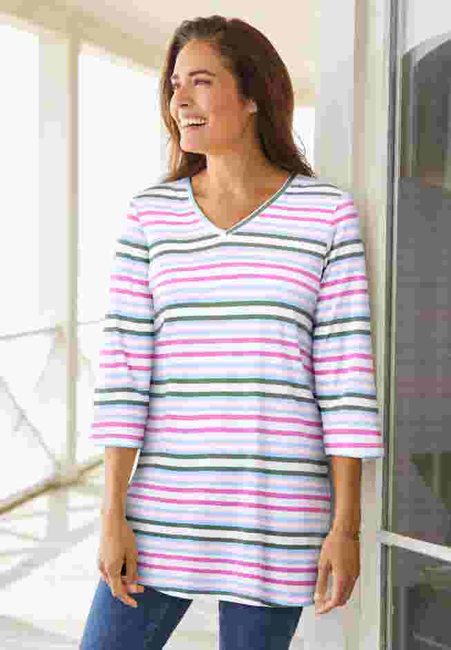 Perfect Printed Three-Quarter-Sleeve V-Neck Tunic image number 0