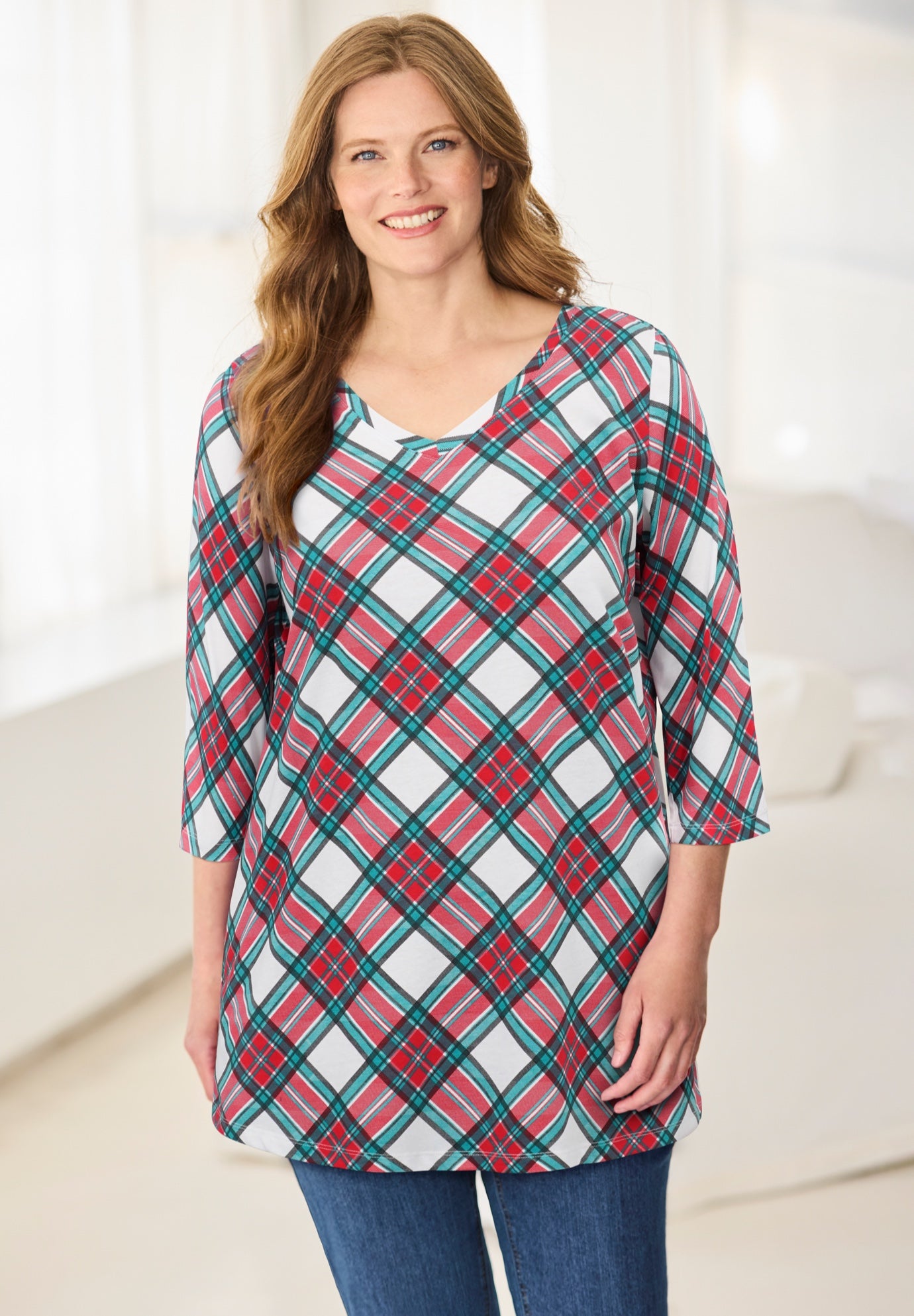 Perfect Printed Three-Quarter-Sleeve V-Neck Tunic image number 0