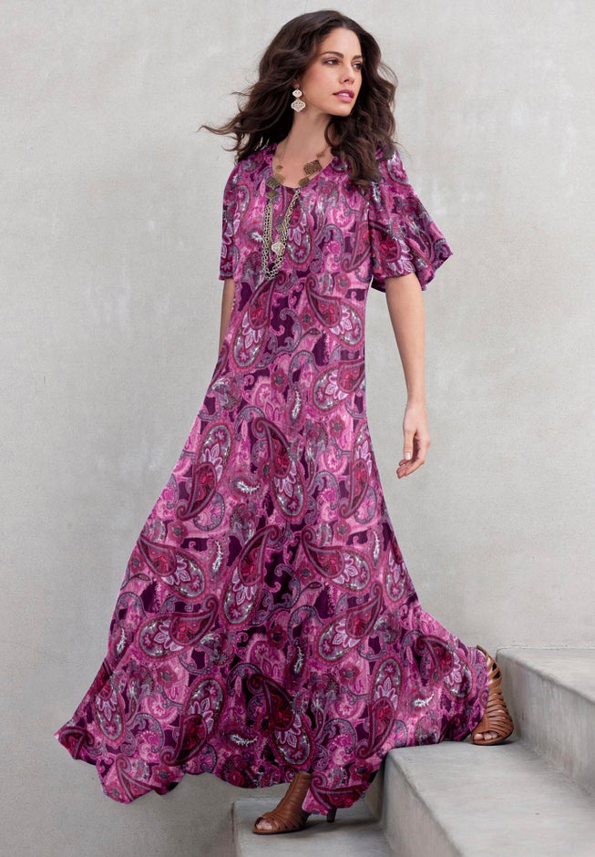 Plus Size Hand Crinkled Flutter-Sleeve Maxi Dress image number 1