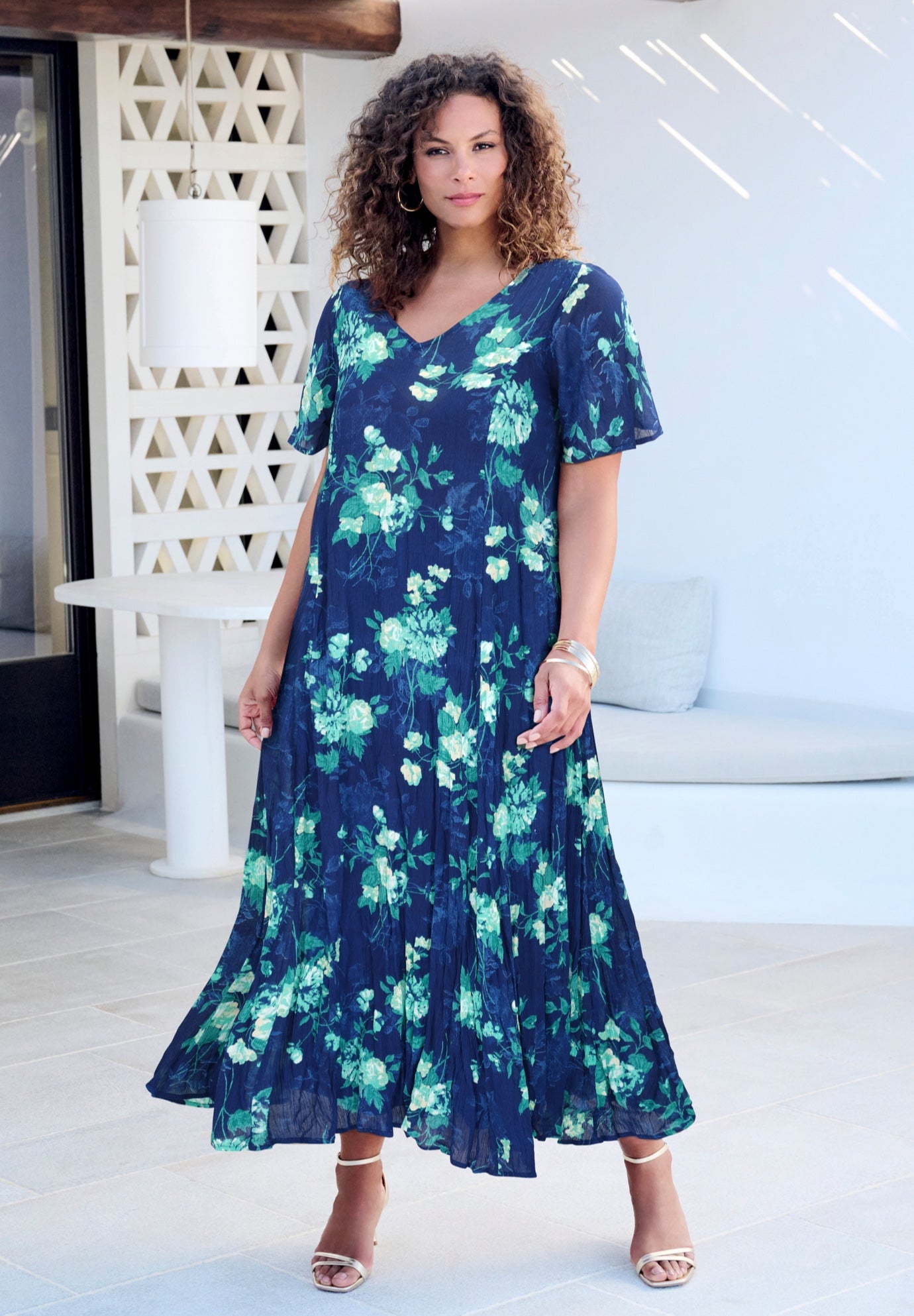 Plus Size Hand Crinkled Flutter-Sleeve Maxi Dress image number 0