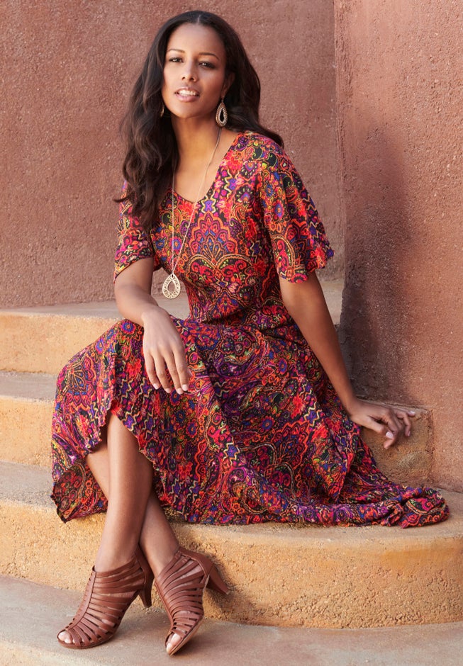 Plus Size Hand Crinkled Flutter-Sleeve Maxi Dress image number 1