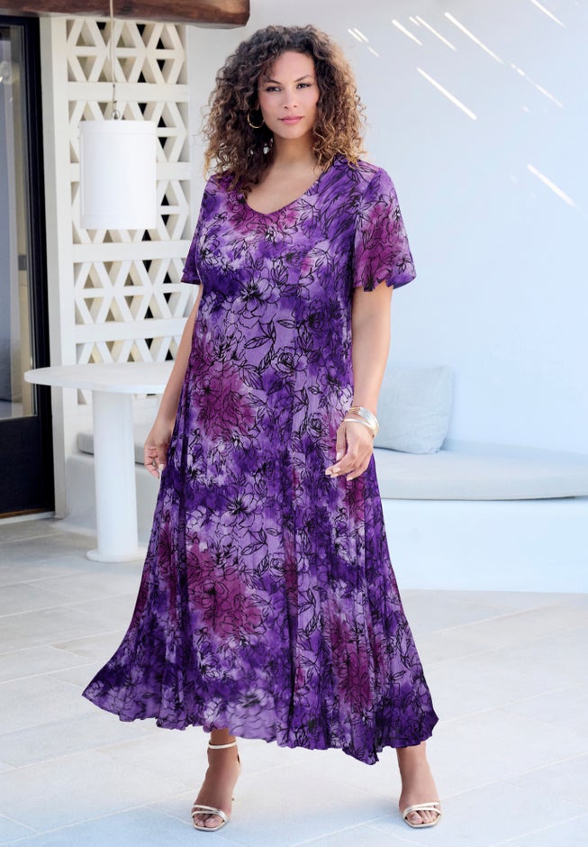 Plus Size Hand Crinkled Flutter-Sleeve Maxi Dress image number 0