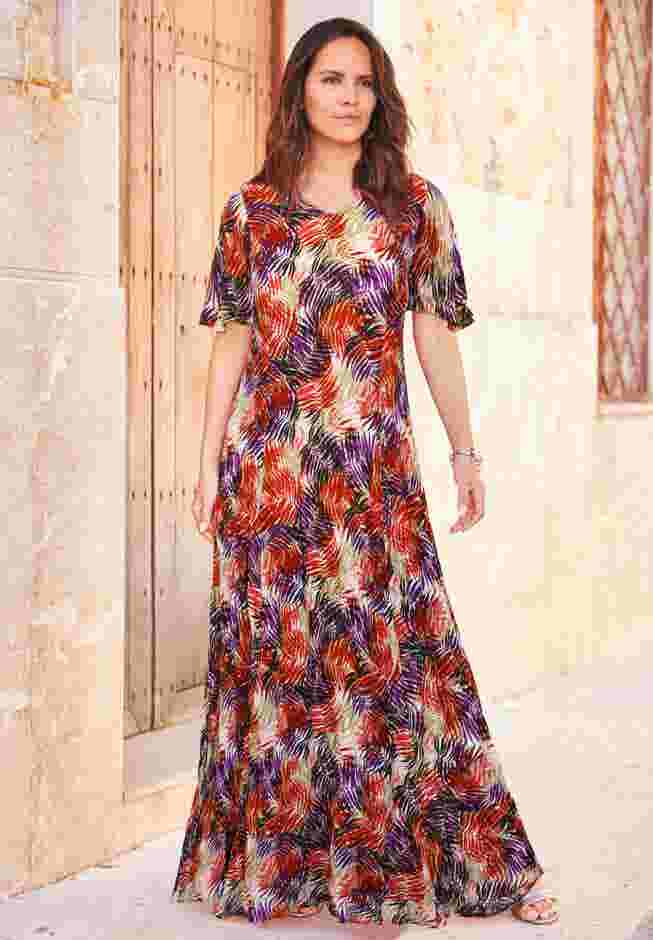 Plus Size Hand Crinkled Flutter-Sleeve Maxi Dress image number 0
