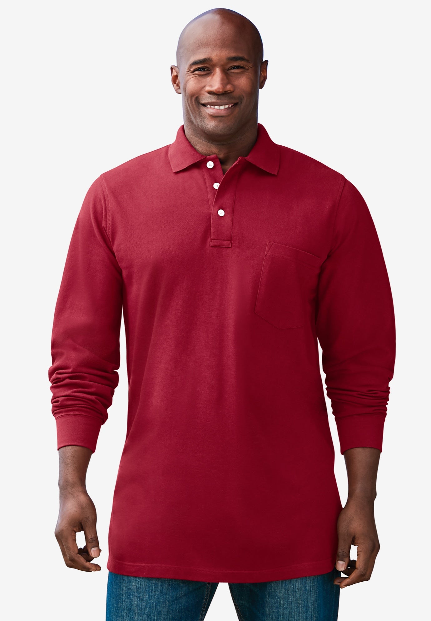 Longer-Length Long Sleeve Shrink-Less&trade; Cotton Polo image number 0