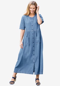 ZENNILO Plus Size Casual T-Shirt Dress For Women - Flowy Swing Tunic With Pockets, Navy Blue, Size XL