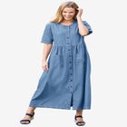 Short-Sleeve Denim Dress image number null