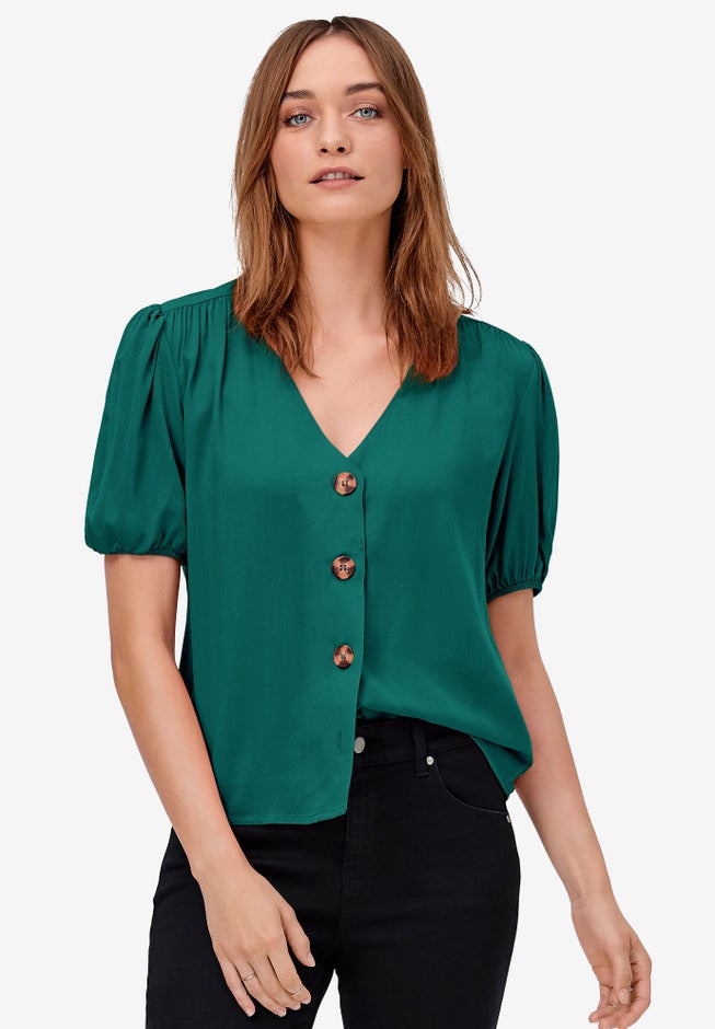Contrast Button-Front Blouse image number 0