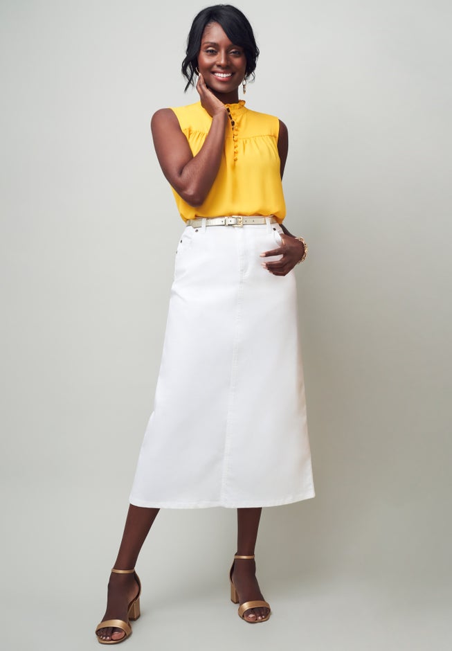 True Fit Stretch Denim Midi Skirt image number 1