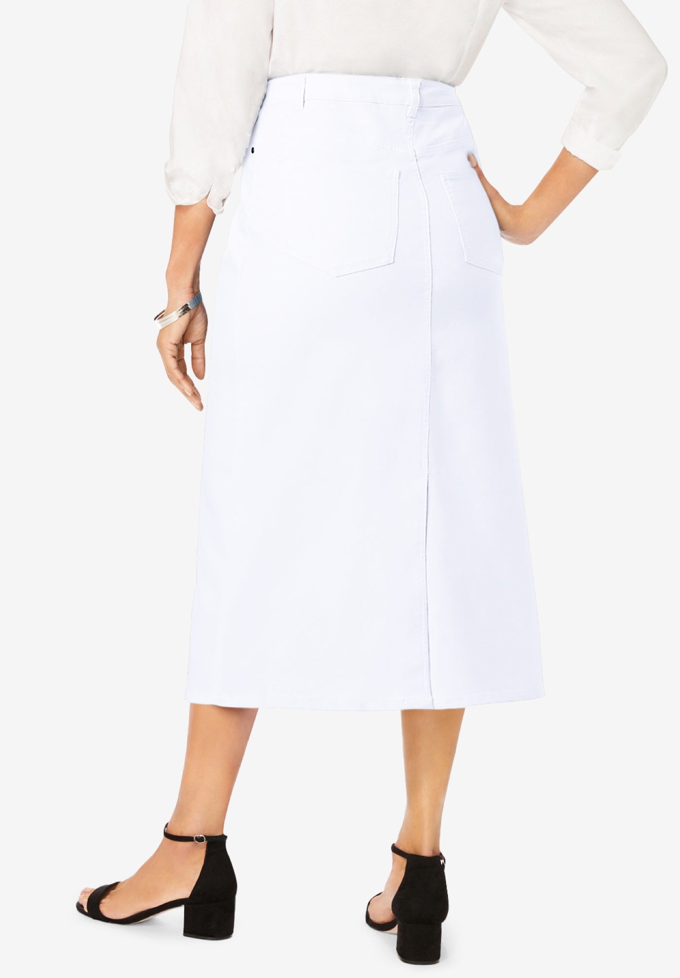 True Fit Stretch Denim Midi Skirt image number 2