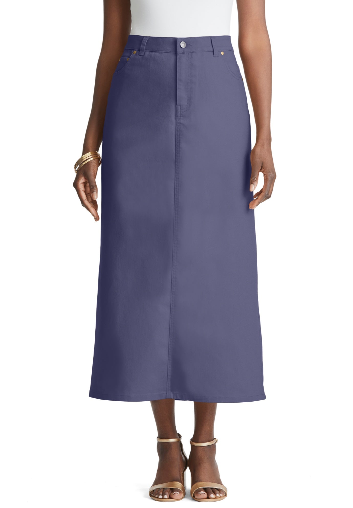 True Fit Stretch Denim Midi Skirt image number 0