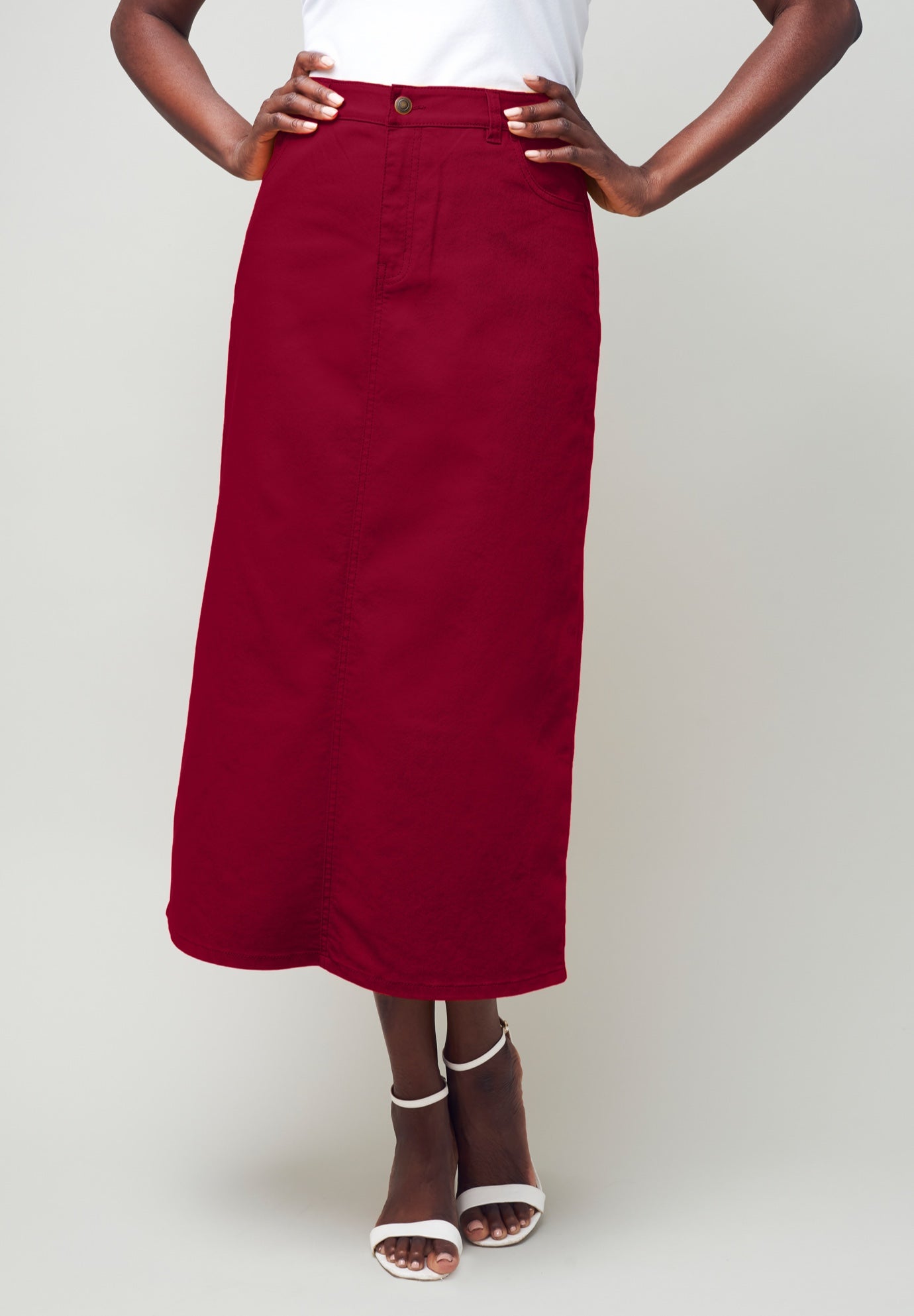 True Fit Stretch Denim Midi Skirt image number 0