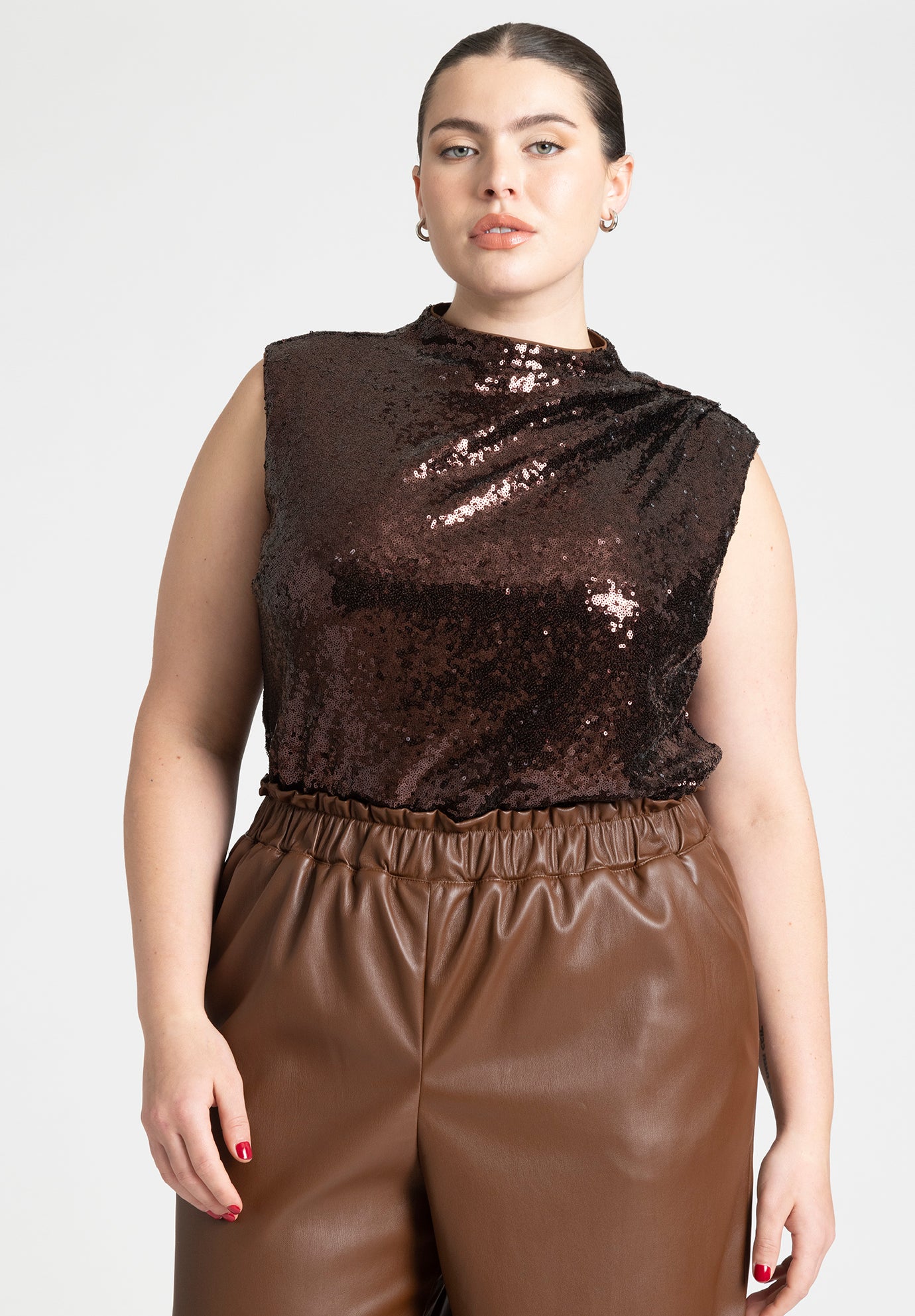 Sequin Funnel Neck Top image number 2