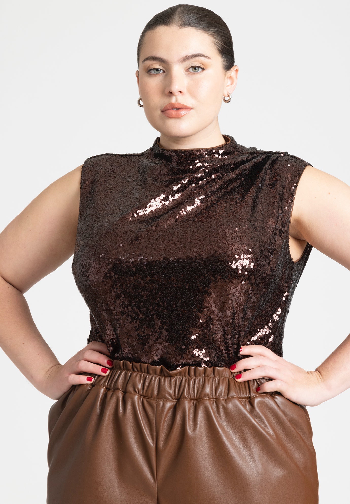 Sequin Funnel Neck Top image number 0