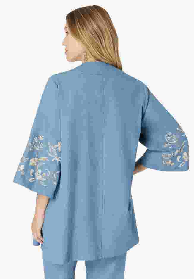 Embroidered Chambray Kimono image number 1