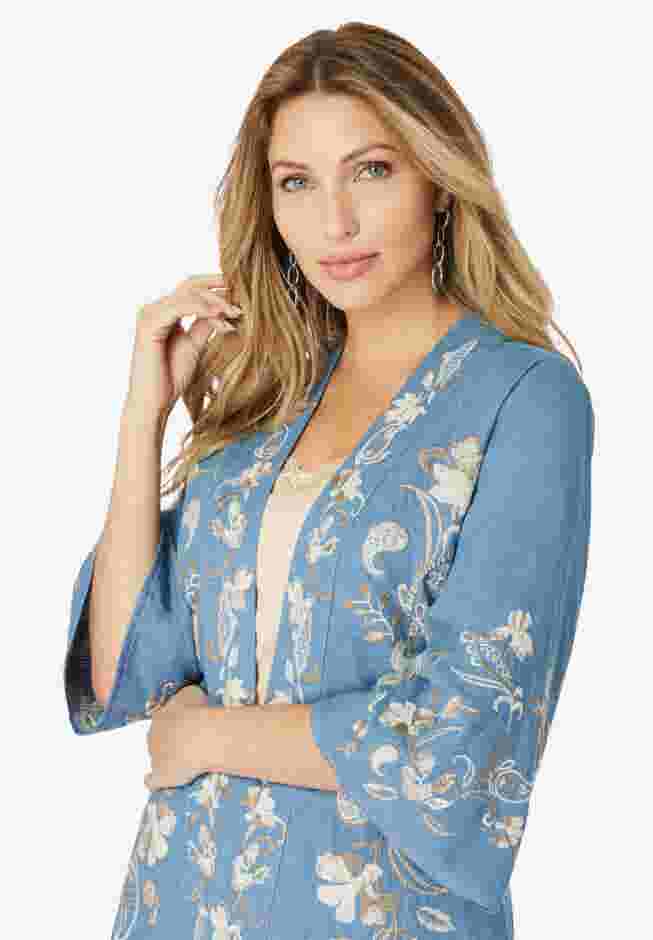 Embroidered Chambray Kimono image number 5